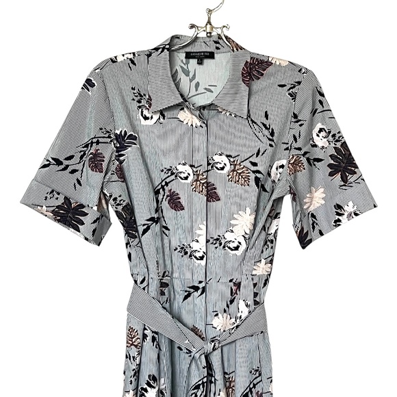 Lafayette 148 Eleni Artisan Bouquet Short-Sleeve Stretch Cotton Midi Dress SizeL - Picture 6 of 14